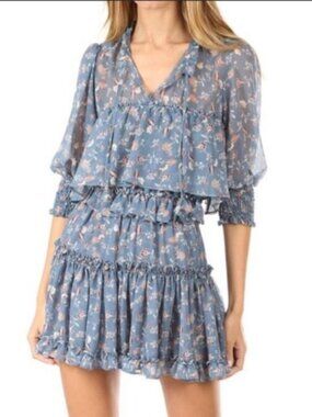 MISA Los Angeles Cereen Dress: Blue Pansy Print